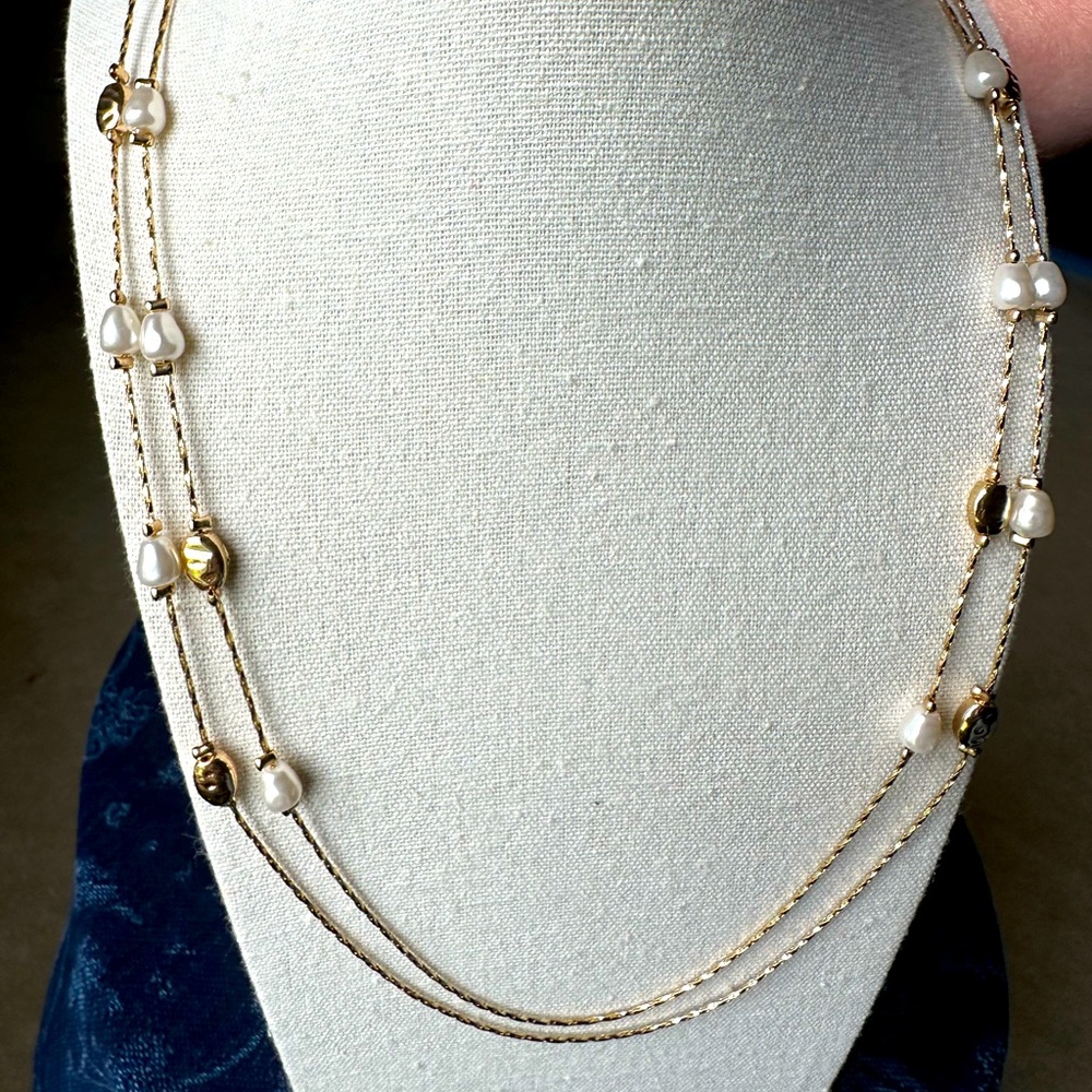 Banana Republic Long Layered Pearl and Gold Necklace